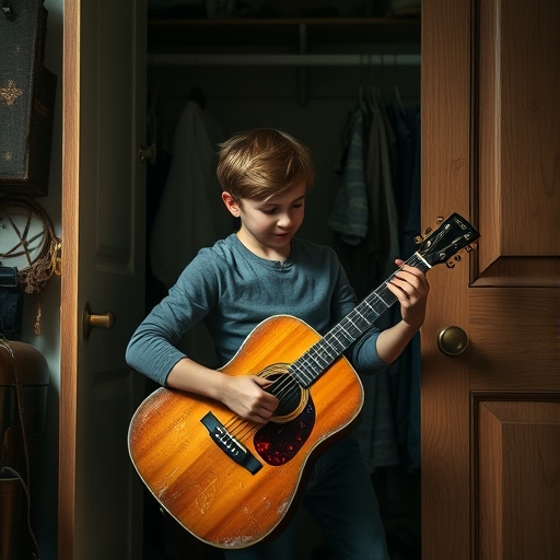 Young Jamie discovering a guitar in his father's closet